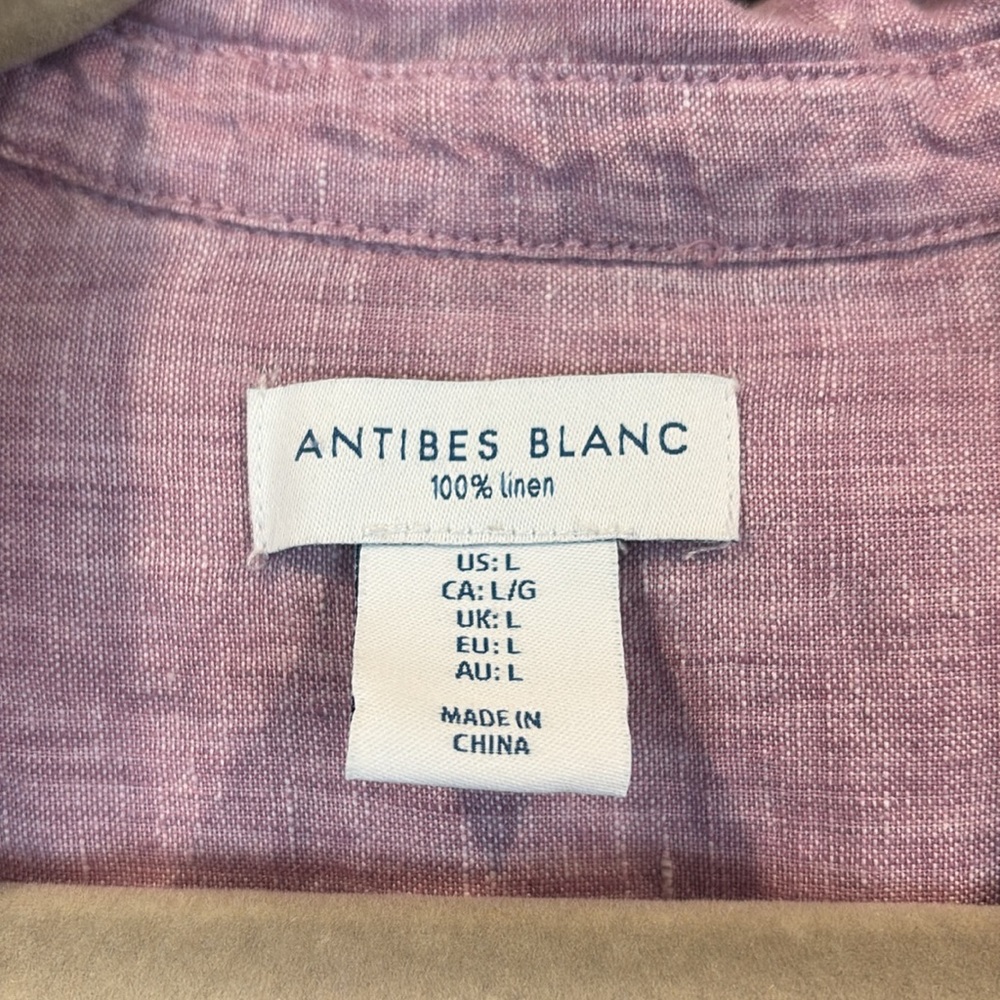 Antibes Blanc Purple Linen MOP Buttons Pull Over Tunic Top Size Large - Picture 6 of 7